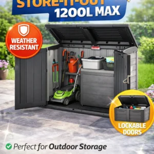 keter store it out max 1200l garden storage shed | weatherproof outdoor bin & bike store (5ft x 3ft)